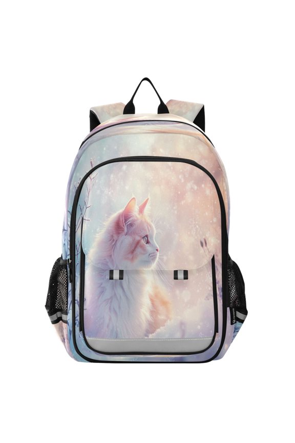 Flip-Top Backpack 17L Capacity Lightweight Bookpack Reflective Safety Strips & Adjustable Chest Strap Pastel Beautiful Cat
