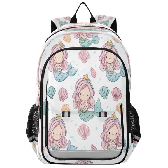 Flip-Top Backpack 17L Capacity Lightweight Bookpack Reflective Safety Strips & Adjustable Chest Strap Pastel Colors Mermaid