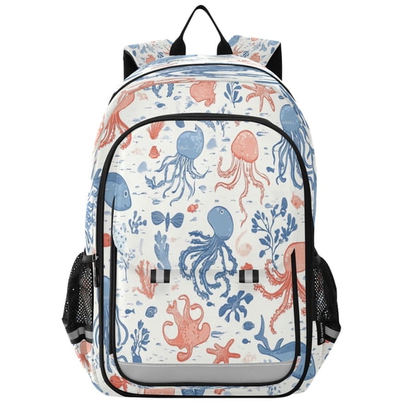Flip-Top Backpack 17L Capacity Lightweight Bookpack Reflective Safety Strips & Adjustable Chest Strap Pastel Colors Sea Creatures