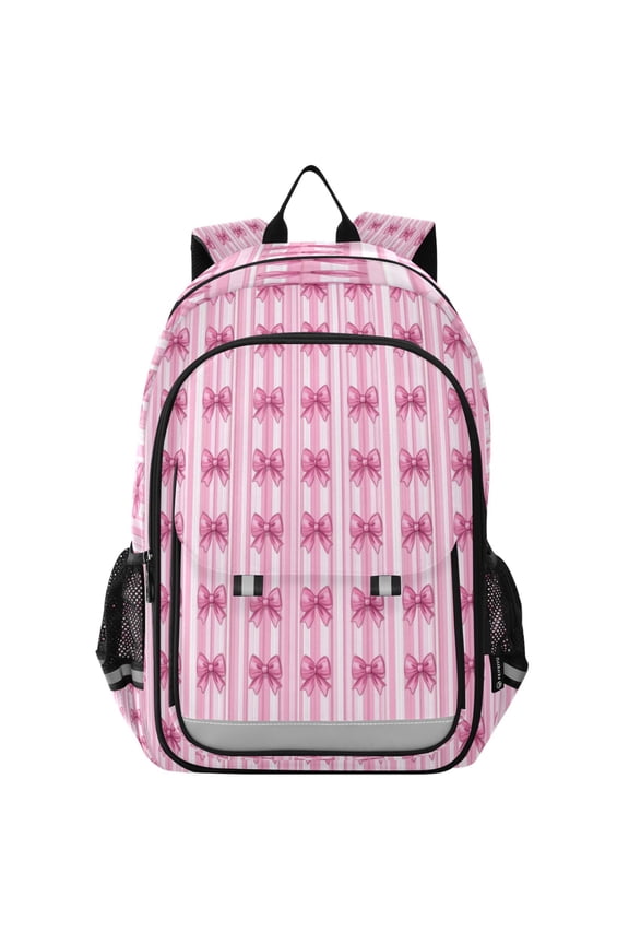 Flip-Top Backpack 17L Capacity Lightweight Bookpack Reflective Safety Strips & Adjustable Chest Strap Pink Bows