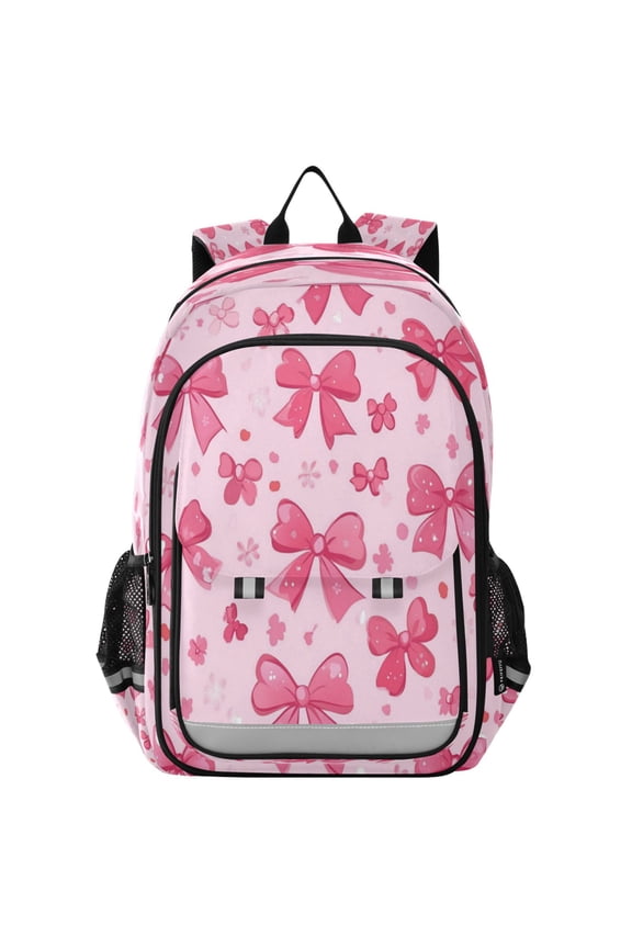 Flip-Top Backpack 17L Capacity Lightweight Bookpack Reflective Safety Strips & Adjustable Chest Strap Pink Cute Bows