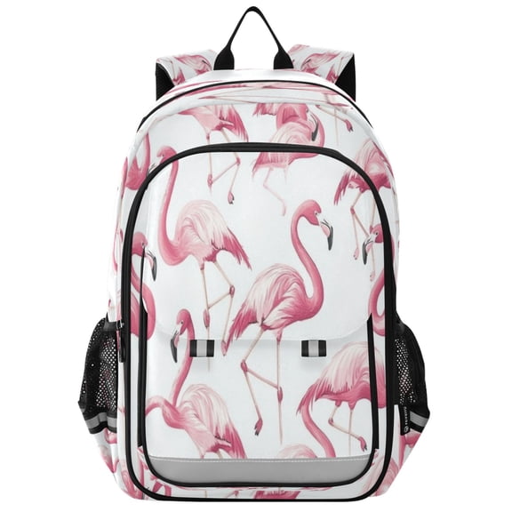Flip-Top Backpack 17L Capacity Lightweight Bookpack Reflective Safety Strips & Adjustable Chest Strap Pink Flamingos Pattern