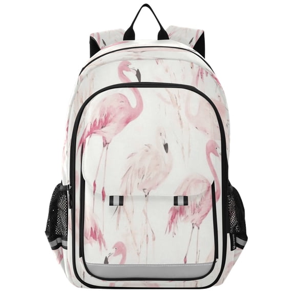 Flip-Top Backpack 17L Capacity Lightweight Bookpack Reflective Safety Strips & Adjustable Chest Strap Pink Flamingos