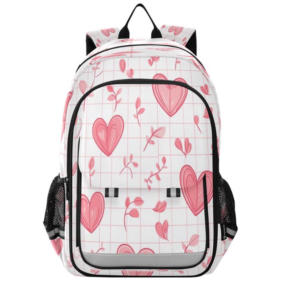 Flip-Top Backpack 17L Capacity Lightweight Bookpack Reflective Safety Strips & Adjustable Chest Strap Pink Heart
