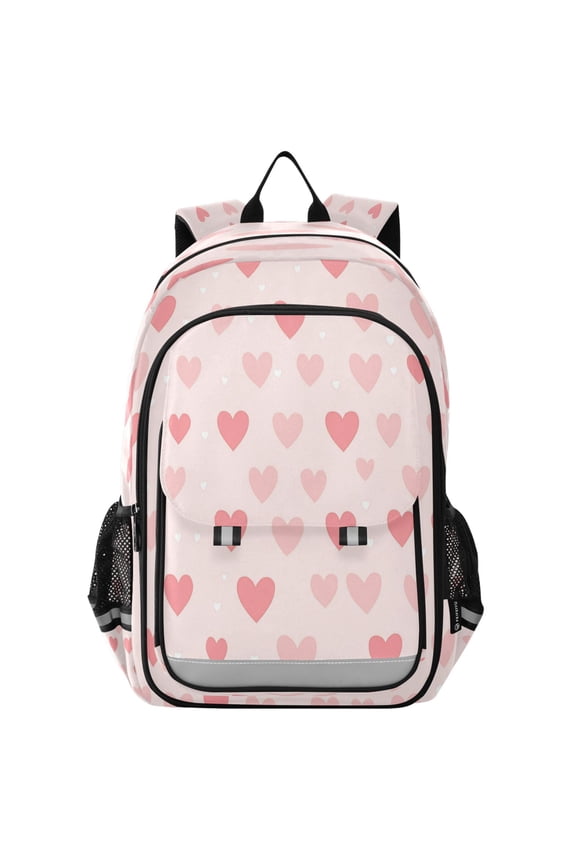 Flip-Top Backpack 17L Capacity Lightweight Bookpack Reflective Safety Strips & Adjustable Chest Strap Pink Love Heart