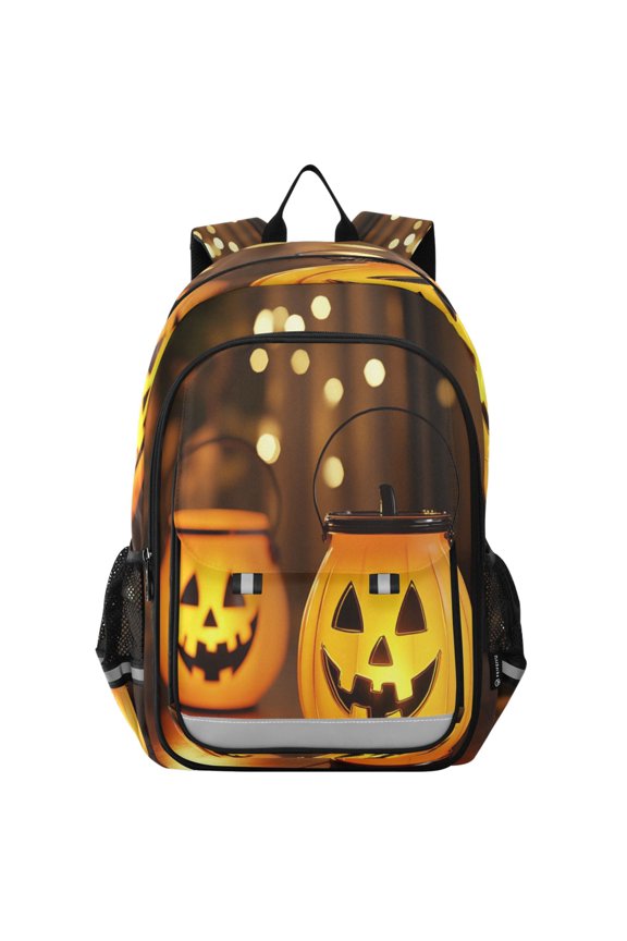 Flip-Top Backpack 17L Capacity Lightweight Bookpack Reflective Safety Strips & Adjustable Chest Strap Pumpkin Shaped Jar and Bucket