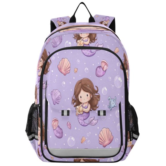Flip-Top Backpack 17L Capacity Lightweight Bookpack Reflective Safety Strips & Adjustable Chest Strap Purple Adorable Mermaid