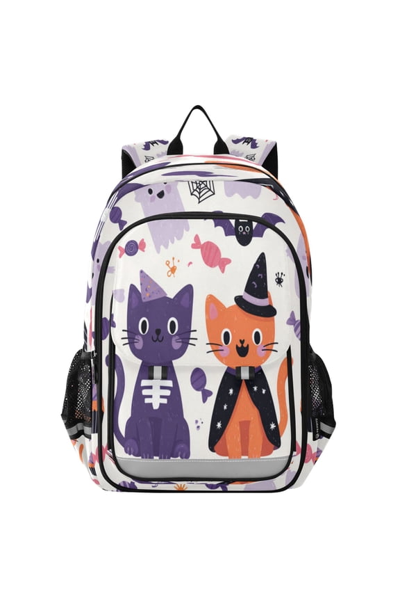 Flip-Top Backpack 17L Capacity Lightweight Bookpack Reflective Safety Strips & Adjustable Chest Strap Purple Cat and Orange Cat