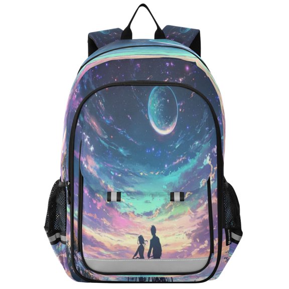 Flip-Top Backpack 17L Capacity Lightweight Bookpack Reflective Safety Strips & Adjustable Chest Strap Rainbow Sky Background