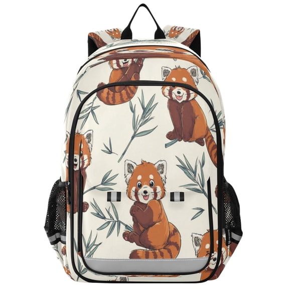 Flip-Top Backpack 17L Capacity Lightweight Bookpack Reflective Safety Strips & Adjustable Chest Strap Red Panda Pattern