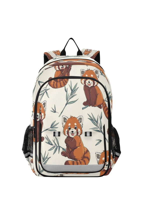 Flip-Top Backpack 17L Capacity Lightweight Bookpack Reflective Safety Strips & Adjustable Chest Strap Red Panda Pattern