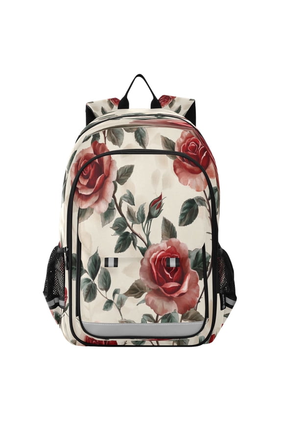 Flip-Top Backpack 17L Capacity Lightweight Bookpack Reflective Safety Strips & Adjustable Chest Strap Rugosa Rose