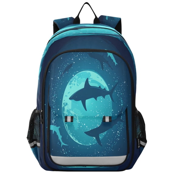 Flip-Top Backpack 17L Capacity Lightweight Bookpack Reflective Safety Strips & Adjustable Chest Strap Sharks Swimming Around The Planet Earth