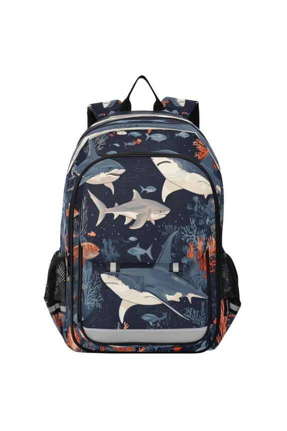 Flip-Top Backpack 17L Capacity Lightweight Bookpack Reflective Safety Strips & Adjustable Chest Strap Sharks and Manta Rays