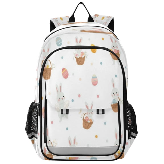 Flip-Top Backpack 17L Capacity Lightweight Bookpack Reflective Safety Strips & Adjustable Chest Strap Small Easter Bunnies