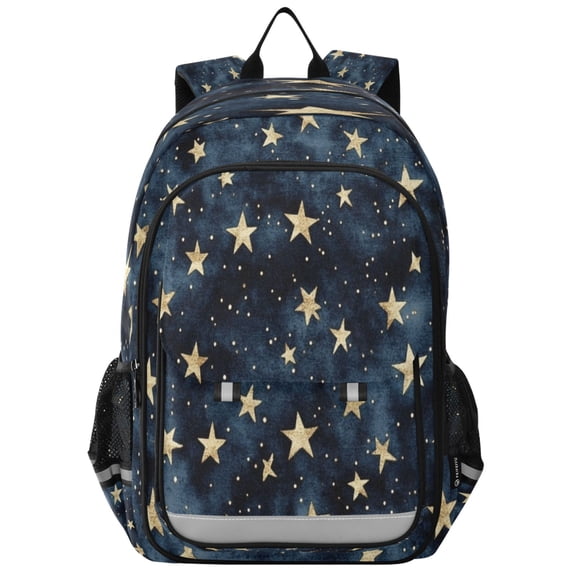 Flip-Top Backpack 17L Capacity Lightweight Bookpack Reflective Safety Strips & Adjustable Chest Strap Small Gold Stars Pattern