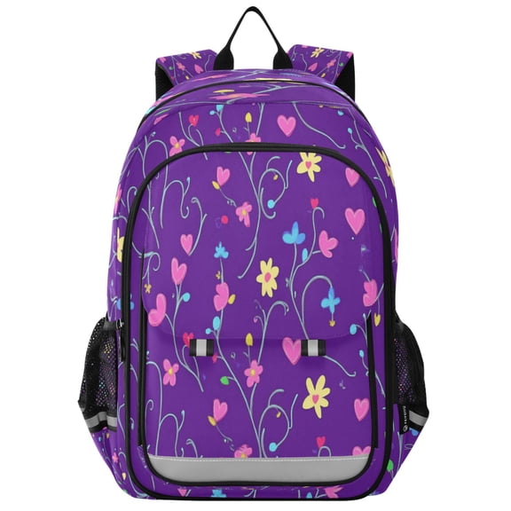 Flip-Top Backpack 17L Capacity Lightweight Bookpack Reflective Safety Strips & Adjustable Chest Strap Small Pink Hearts