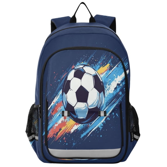 Flip-Top Backpack 17L Capacity Lightweight Bookpack Reflective Safety Strips & Adjustable Chest Strap Soccer Ball in Space