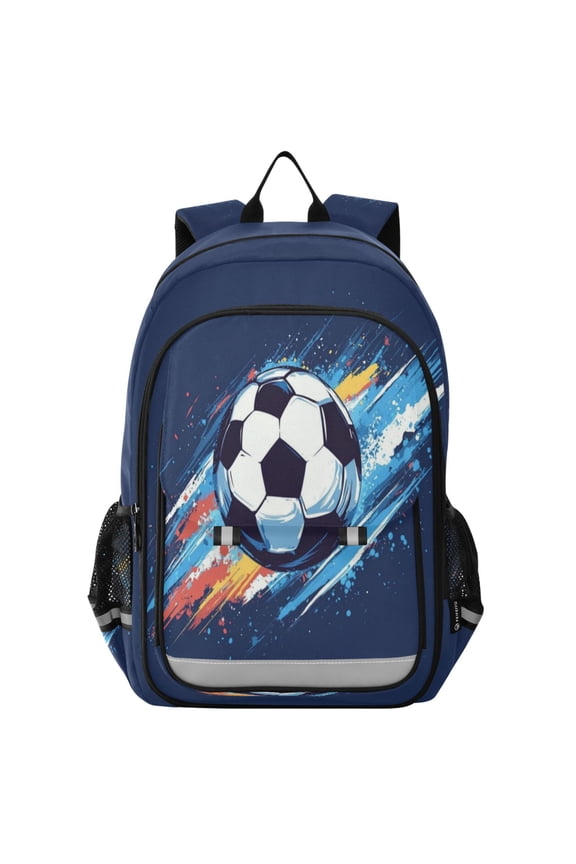 Flip-Top Backpack 17L Capacity Lightweight Bookpack Reflective Safety Strips & Adjustable Chest Strap Soccer Ball in Space