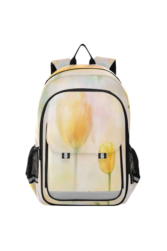 Flip-Top Backpack 17L Capacity Lightweight Bookpack Reflective Safety Strips & Adjustable Chest Strap Soft Yellow Tulip