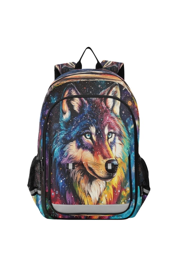Flip-Top Backpack 17L Capacity Lightweight Bookpack Reflective Safety Strips & Adjustable Chest Strap Star-studded Wolf