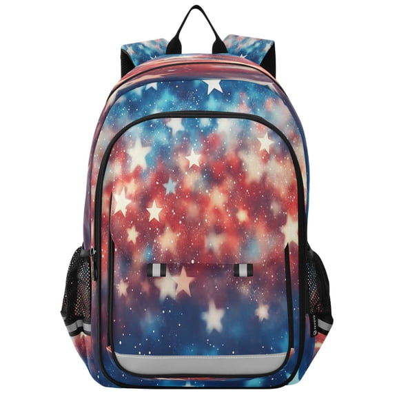 Flip-Top Backpack 17L Capacity Lightweight Bookpack Reflective Safety Strips & Adjustable Chest Strap Stars and Sparkles