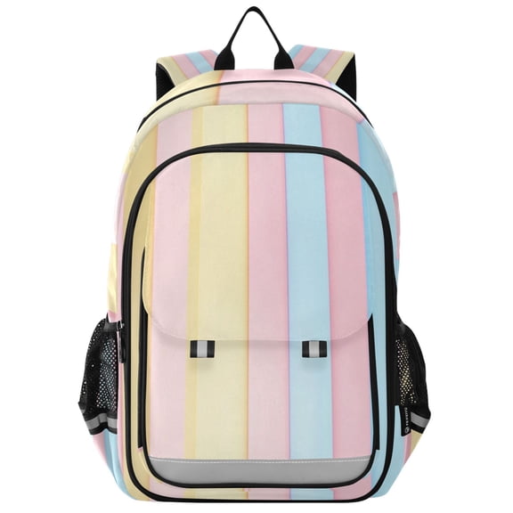 Flip-Top Backpack 17L Capacity Lightweight Bookpack Reflective Safety Strips & Adjustable Chest Strap Stripe Background