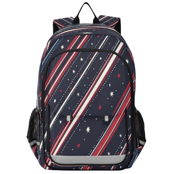 Flip-Top Backpack 17L Capacity Lightweight Bookpack Reflective Safety Strips & Adjustable Chest Strap Stripes and Stars