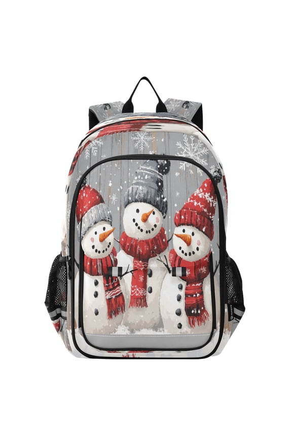 Flip-Top Backpack 17L Capacity Lightweight Bookpack Reflective Safety Strips & Adjustable Chest Strap Three Snowmen