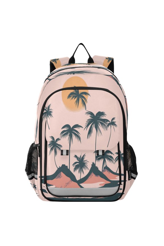 Flip-Top Backpack 17L Capacity Lightweight Bookpack Reflective Safety Strips & Adjustable Chest Strap Tropical Islands