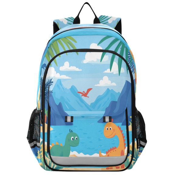 Flip-Top Backpack 17L Capacity Lightweight Bookpack Reflective Safety Strips & Adjustable Chest Strap Two Dinosaurs