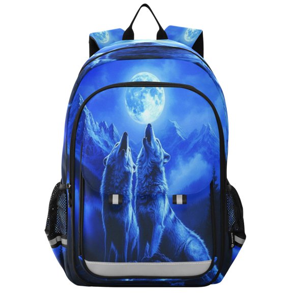 Flip-Top Backpack 17L Capacity Lightweight Bookpack Reflective Safety Strips & Adjustable Chest Strap Two Howling Wolves
