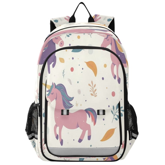 Flip-Top Backpack 17L Capacity Lightweight Bookpack Reflective Safety Strips & Adjustable Chest Strap Unicorn Pattern