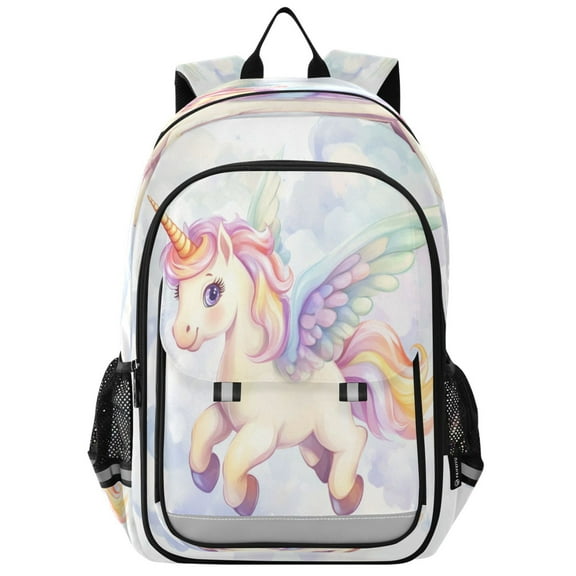 Flip-Top Backpack 17L Capacity Lightweight Bookpack Reflective Safety Strips & Adjustable Chest Strap Unicorn with Wings