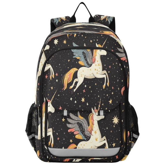 Flip-Top Backpack 17L Capacity Lightweight Bookpack Reflective Safety Strips & Adjustable Chest Strap Unicorns with Wings