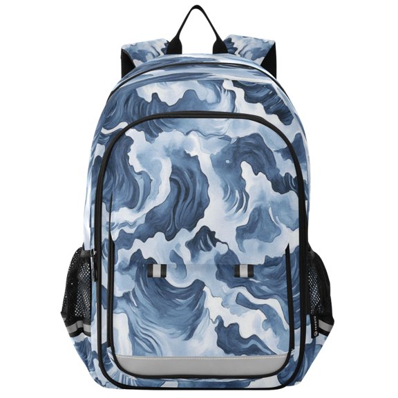 Flip-Top Backpack 17L Capacity Lightweight Bookpack Reflective Safety Strips & Adjustable Chest Strap Watercolor Waves