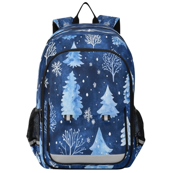 Flip-Top Backpack 17L Capacity Lightweight Bookpack Reflective Safety Strips & Adjustable Chest Strap Watercolor Winter Trees Pattern
