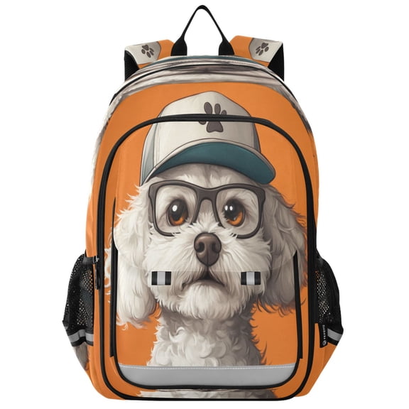 Flip-Top Backpack 17L Capacity Lightweight Bookpack Reflective Safety Strips & Adjustable Chest Strap White Bichon Frise