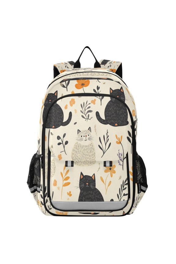 Flip-Top Backpack 17L Capacity Lightweight Bookpack Reflective Safety Strips & Adjustable Chest Strap White Cat and Black Cat