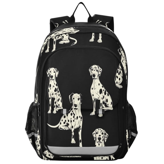 Flip-Top Backpack 17L Capacity Lightweight Bookpack Reflective Safety Strips & Adjustable Chest Strap White Dalmatian Dogs