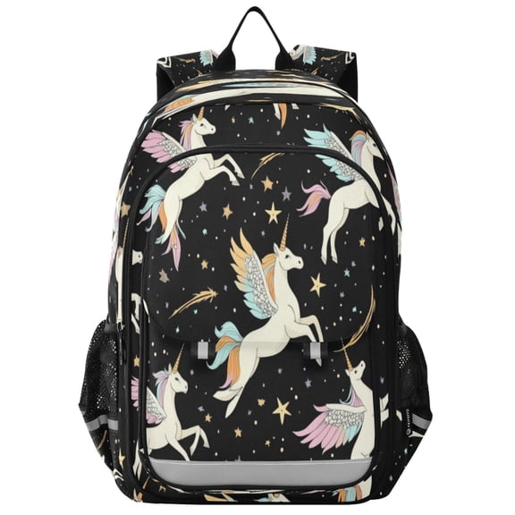 Flip-Top Backpack 17L Capacity Lightweight Bookpack Reflective Safety Strips & Adjustable Chest Strap Winged Unicorns