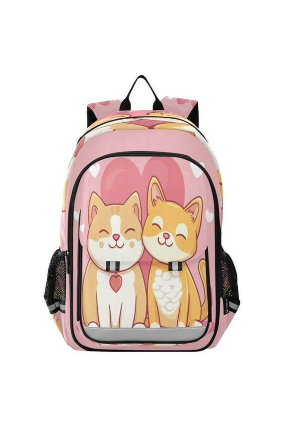 Flip-Top Backpack 17L Capacity Lightweight Bookpack Reflective Safety Strips & Adjustable Chest Strap Yellow Cat and Dog