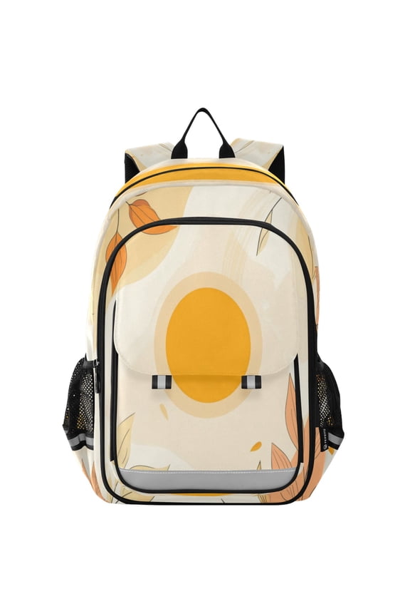 Flip-Top Backpack 17L Capacity Lightweight Bookpack Reflective Safety Strips & Adjustable Chest Strap Yellow Sun and Leaves