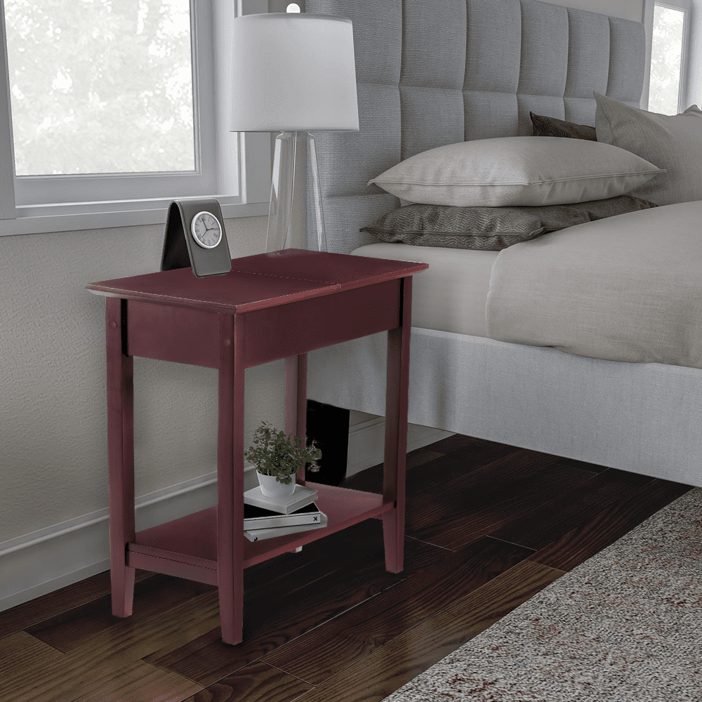 Flip Top Chairside Table with Storage Narrow Side Tables for Small Spaces Slim End Table with Storage Shelf Skinny Nightstand Sofa Table for Bedroom Living Room Cherry Walmart Business Supplies