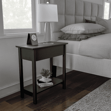 Flip Top Chairside Table with Storage, Narrow Side Tables for Small Spaces, Slim End Table with Storage Shelf, Skinny Nightstand Sofa Table for Bedroom, Living Room - Black