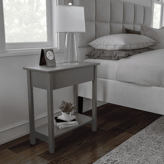 Naomi Home Roxy Narrow Side Table with Flip Top Storage, Slim Nightstand with Shelf for Small Spaces - Gray