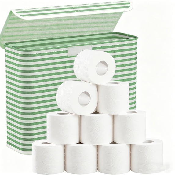 Gray White Stripe Visible Storage Bag, 17.3x13x5.9in Large Capacity Toilet Paper Organizer Pouch for Home Tissue Storage