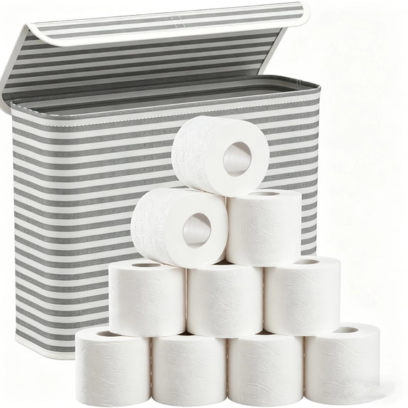 Flip Top Dustproof Storage Box, Clear Center Transparent Container, 17.3x5.9x13 Inch Toilet Paper Organizer, for Bulk Jumbo Roll Tissue Storage Bathroom Laundry Room Gray