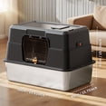 thumbnail image 1 of Flip-Top Enclosed Cat Litter Box, 120° Wide Angle Lid Stainless Steel Litter Tray with Litter Scoop and Double-Layer Mat, Odor Control Splash Proof Dog-Proof Large Cat Toilet, 1 of 7