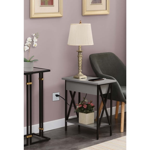 Flip Top End Table with Charging Station - Modern Design with USB Ports & Storage